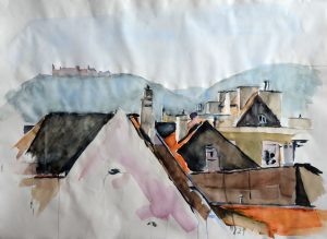 Aquarell Kremser Altstadt Stift Göttweig